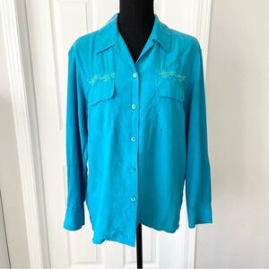 Tommy Bahama Embroidered Chest Pockets Pure  Silk Button Down Shirt
